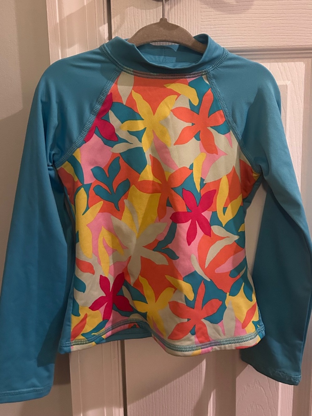Lands’ End Girls XXS 2-3 Rash Guard Swim Top | Floral Long Sleeve UPF